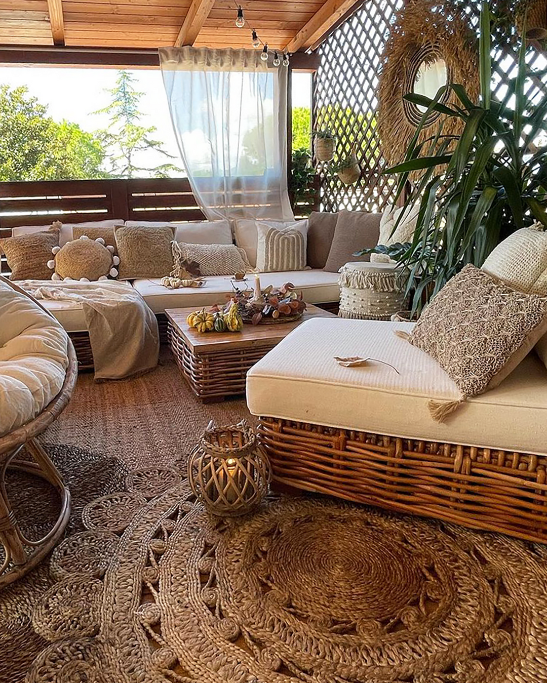 Varallo Garden Lounge Set with Table 4 Seater Left Hand Modular Rattan Natural