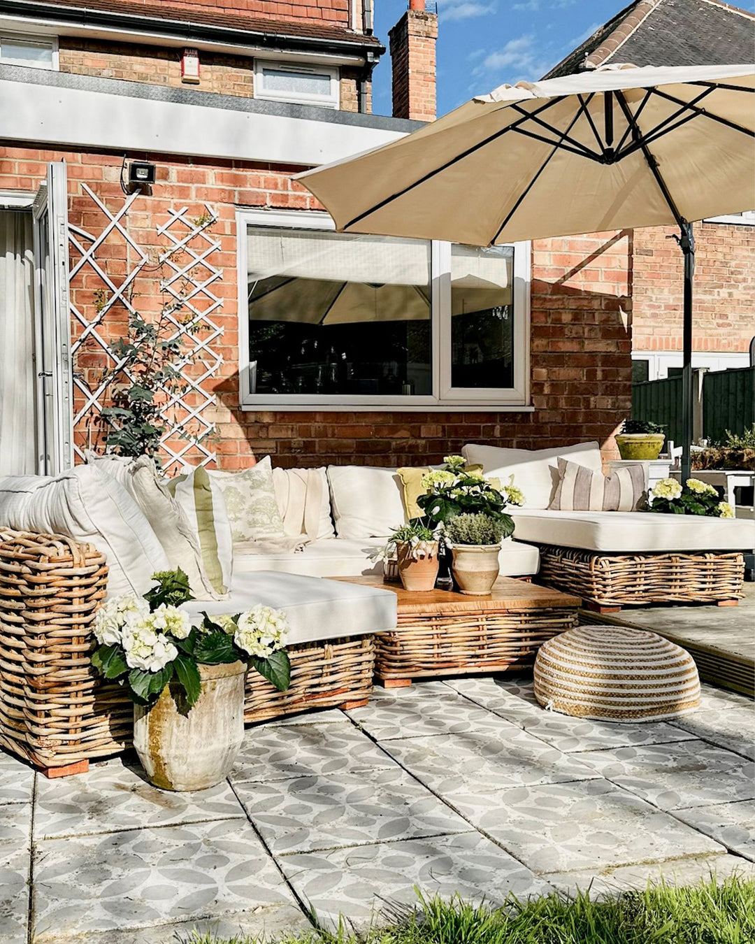Varallo Garden Lounge Set with Table 4 Seater Left Hand Modular Rattan Natural