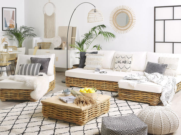Varallo Garden Lounge Set with Table 4 Seater Left Hand Modular Rattan Natural