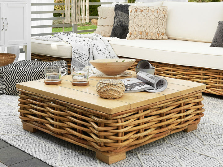 Varallo Garden Lounge Set with Table 4 Seater Left Hand Modular Rattan Natural