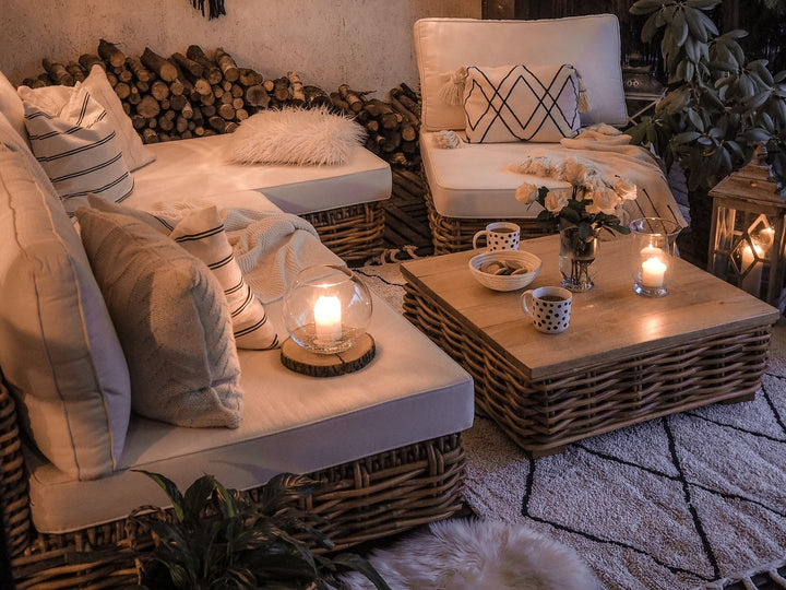 Varallo Garden Lounge Set with Table 4 Seater Left Hand Modular Rattan Natural