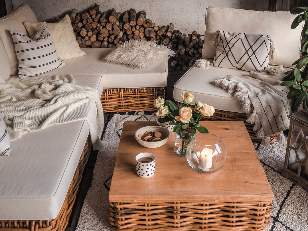 Varallo Garden Lounge Set with Table 4 Seater Left Hand Modular Rattan Natural