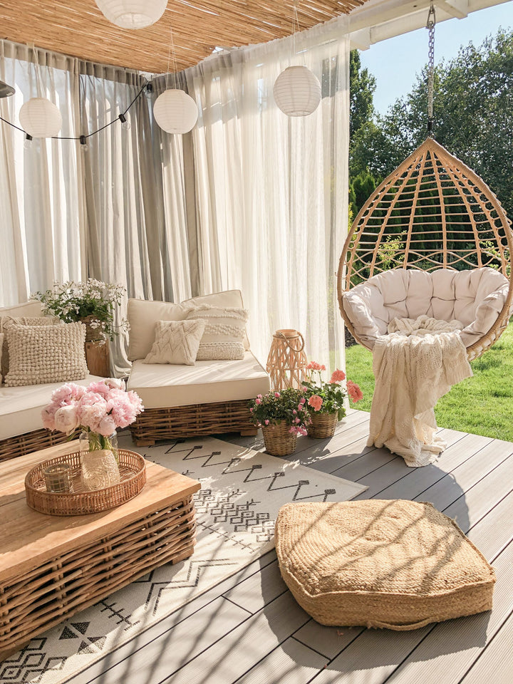 Varallo Garden Lounge Set with Table 4 Seater Left Hand Modular Rattan Natural