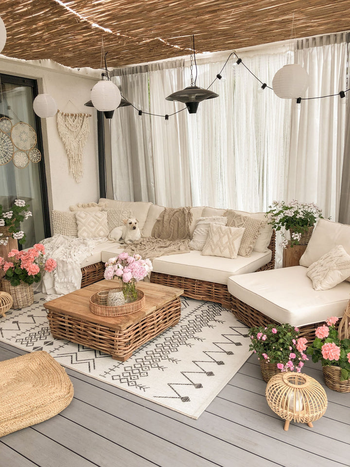 Varallo Garden Lounge Set with Table 4 Seater Left Hand Modular Rattan Natural