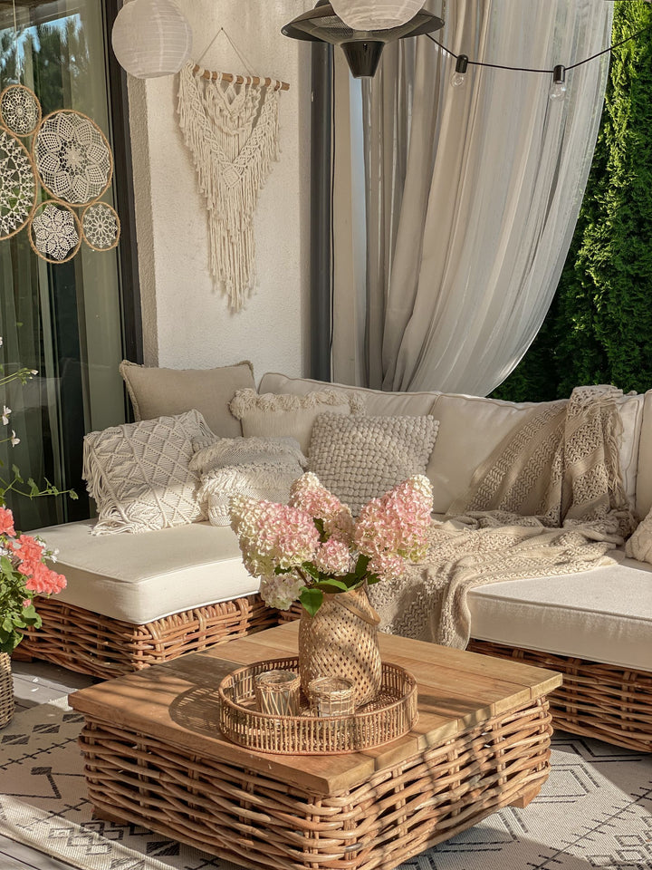 Varallo Garden Lounge Set with Table 4 Seater Left Hand Modular Rattan Natural