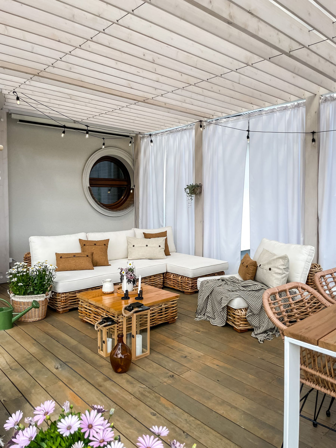 Varallo Garden Lounge Set with Table 4 Seater Left Hand Modular Rattan Natural