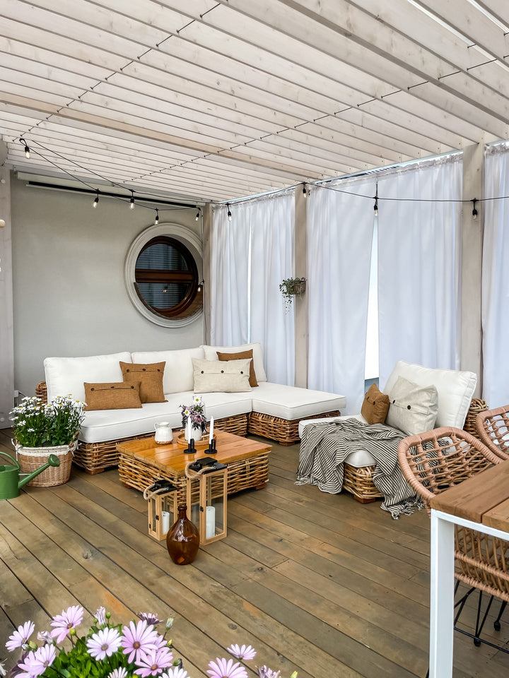 Varallo Garden Lounge Set with Table 4 Seater Left Hand Modular Rattan Natural