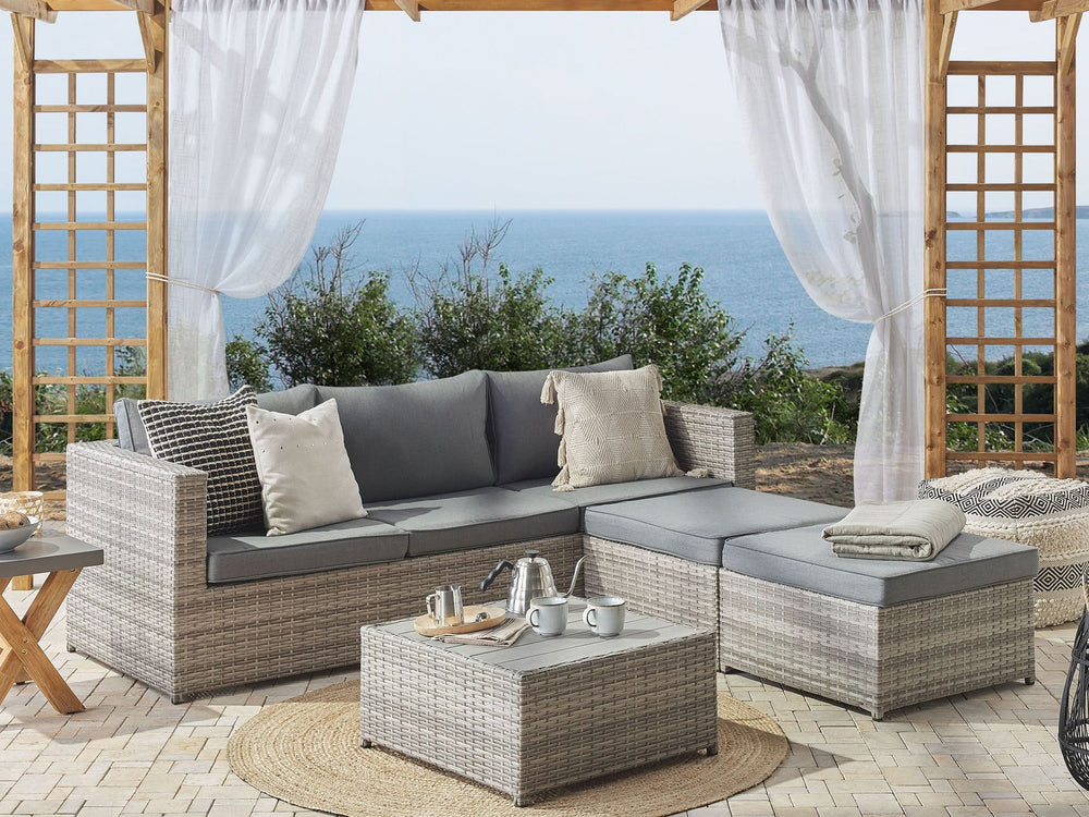 Sabbia Pe Garden Corner Sofa with Table 5 Seater Right Hand Modular Rattan Light Grey
