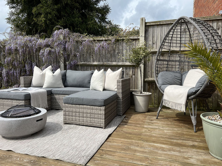 Sabbia Pe Garden Corner Sofa with Table 5 Seater Right Hand Modular Rattan Light Grey