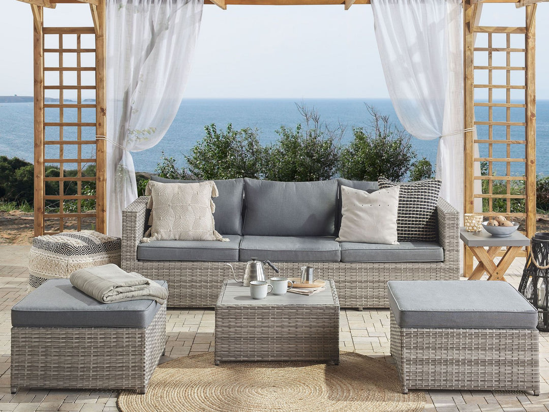 Sabbia Pe Garden Corner Sofa with Table 5 Seater Right Hand Modular Rattan Light Grey