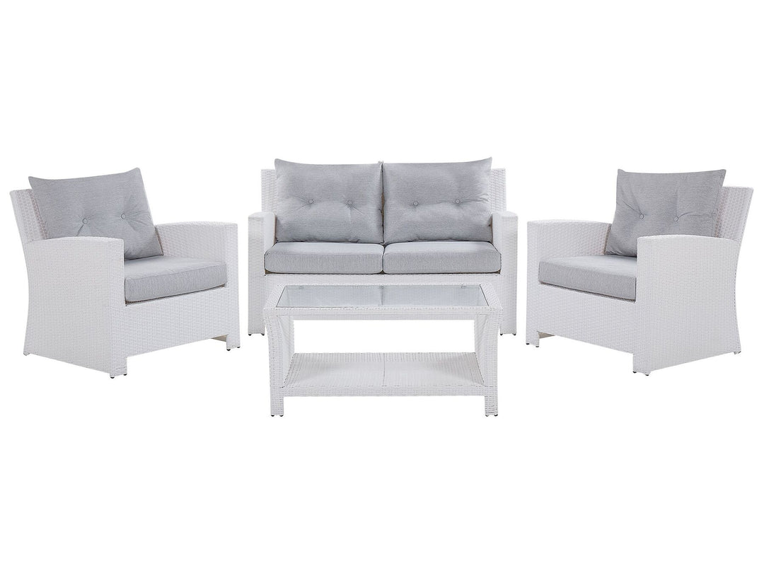 Marino Pe Garden Lounge Set with Table 4 Seater Rattan White