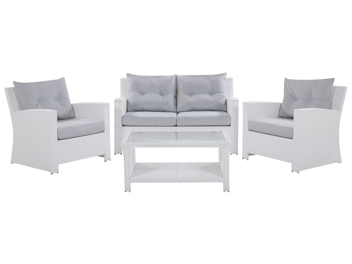 Marino Pe Garden Lounge Set with Table 4 Seater Rattan White