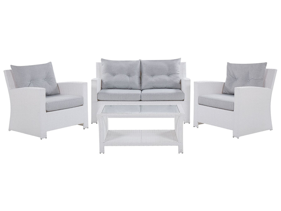 Marino Pe Garden Lounge Set with Table 4 Seater Rattan White