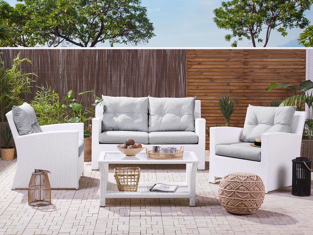 Marino Pe Garden Lounge Set with Table 4 Seater Rattan White