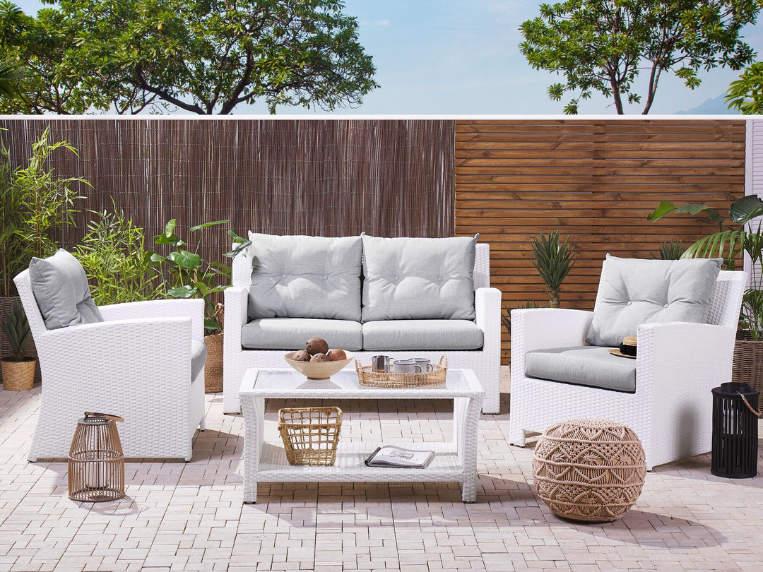 Marino Pe Garden Lounge Set with Table 4 Seater Rattan White