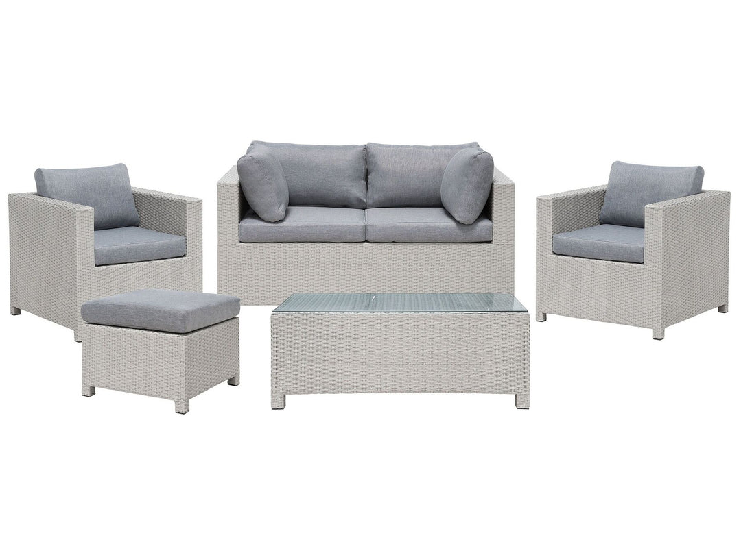 Milano Pe Garden Lounge Set with Table and Ottoman 4 Seater Rattan Light Grey