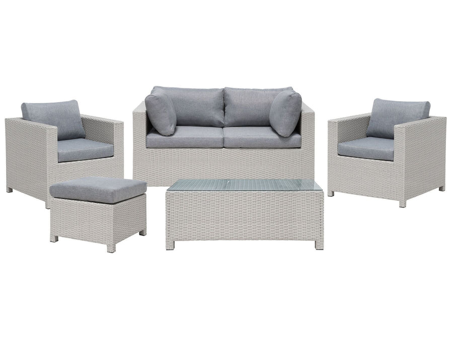 Milano Pe Garden Lounge Set with Table and Ottoman 4 Seater Rattan Light Grey