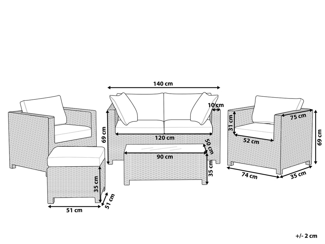 Milano Pe Garden Lounge Set with Table and Ottoman 4 Seater Rattan Light Grey