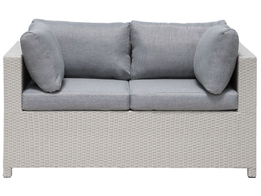 Milano Pe Garden Lounge Set with Table and Ottoman 4 Seater Rattan Light Grey