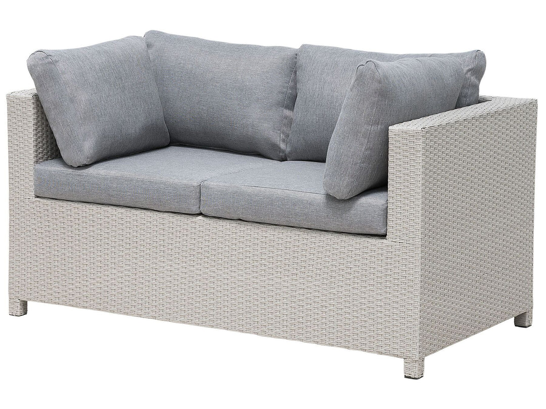 Milano Pe Garden Lounge Set with Table and Ottoman 4 Seater Rattan Light Grey