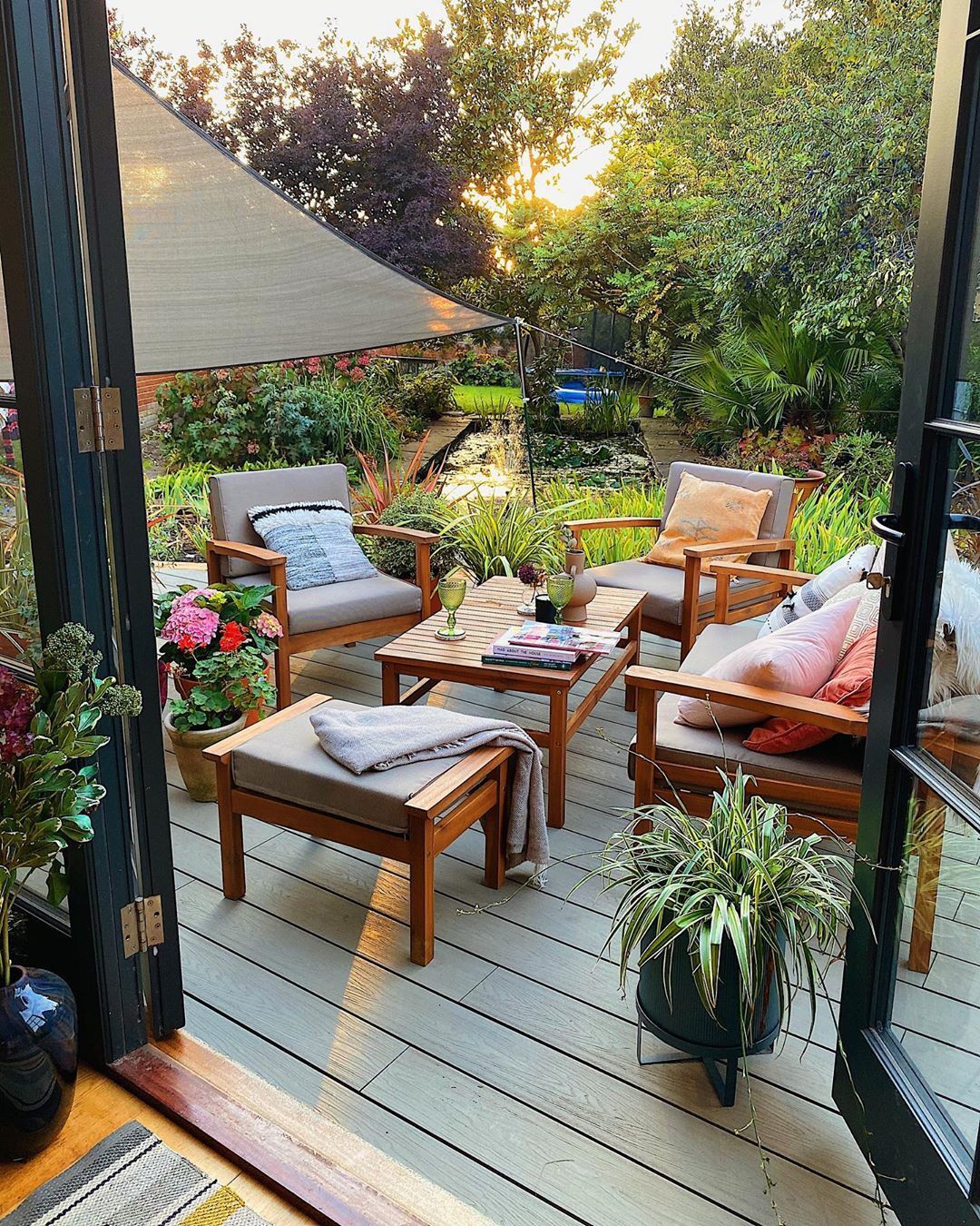 Manila Garden Lounge Set with Table 4 Seater Certified Acacia Wood Light Brown