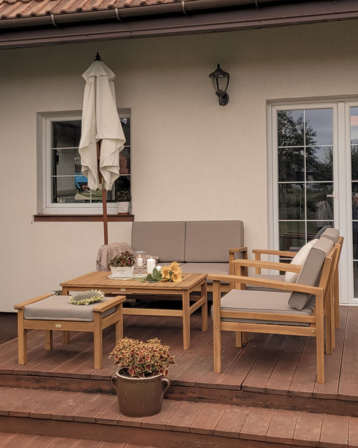 Manila Garden Lounge Set with Table 4 Seater Certified Acacia Wood Light Brown