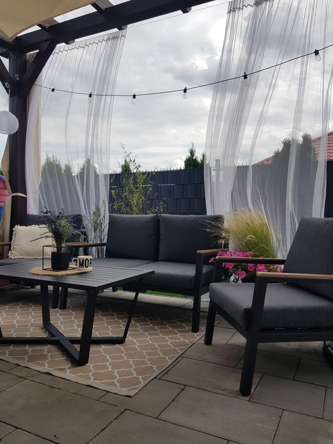 Delia Garden Lounge Set with Table 4 Seater Metal Grey