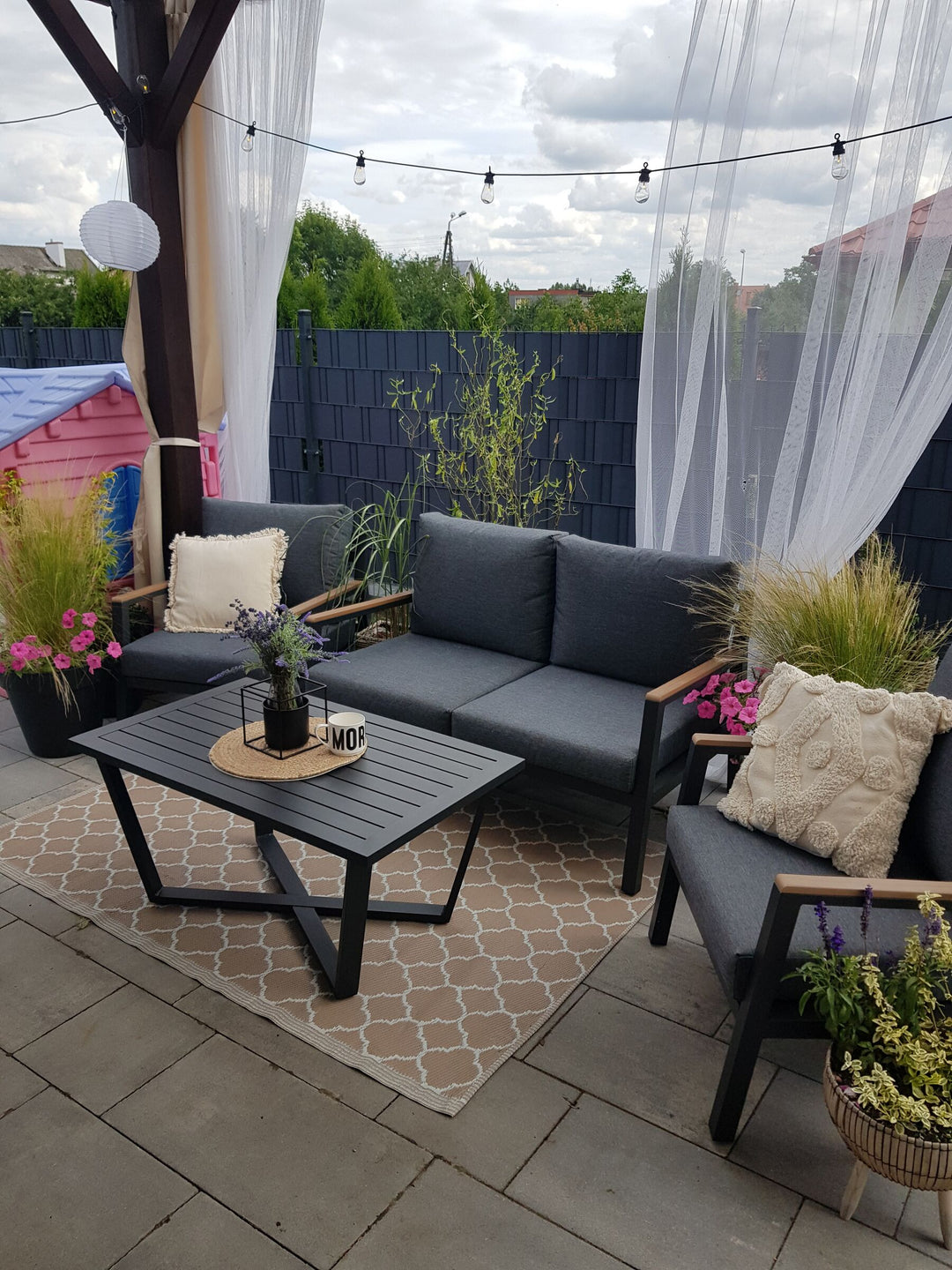 Delia Garden Lounge Set with Table 4 Seater Metal Grey