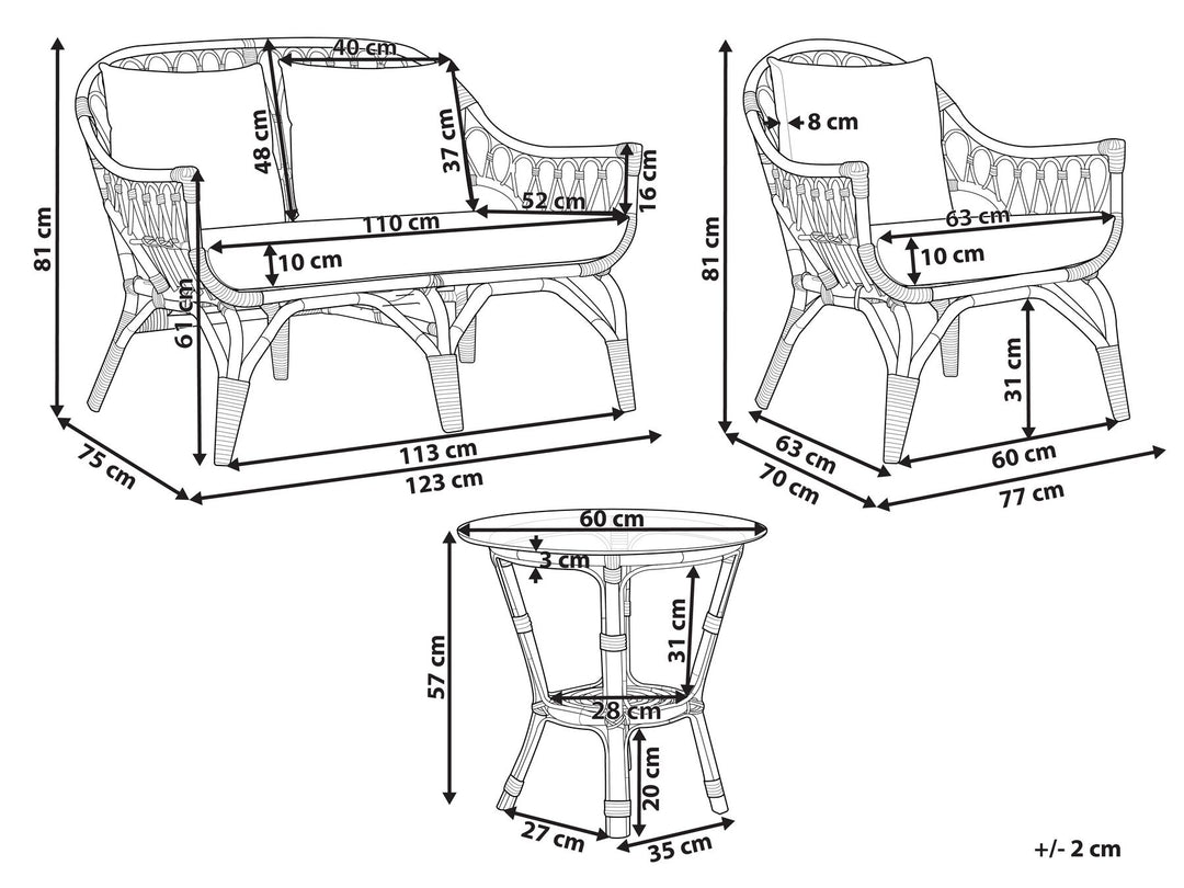 Sibari Garden Lounge Set with Table 4 Seater Rattan Natural