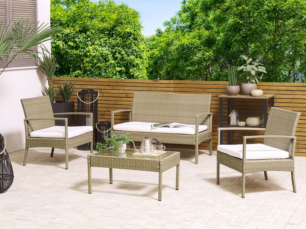 Marsala Pe Garden Lounge Set with Table 4 Seater Rattan Light Brown