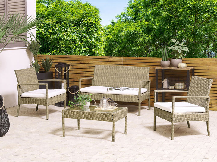 Marsala Pe Garden Lounge Set with Table 4 Seater Rattan Light Brown