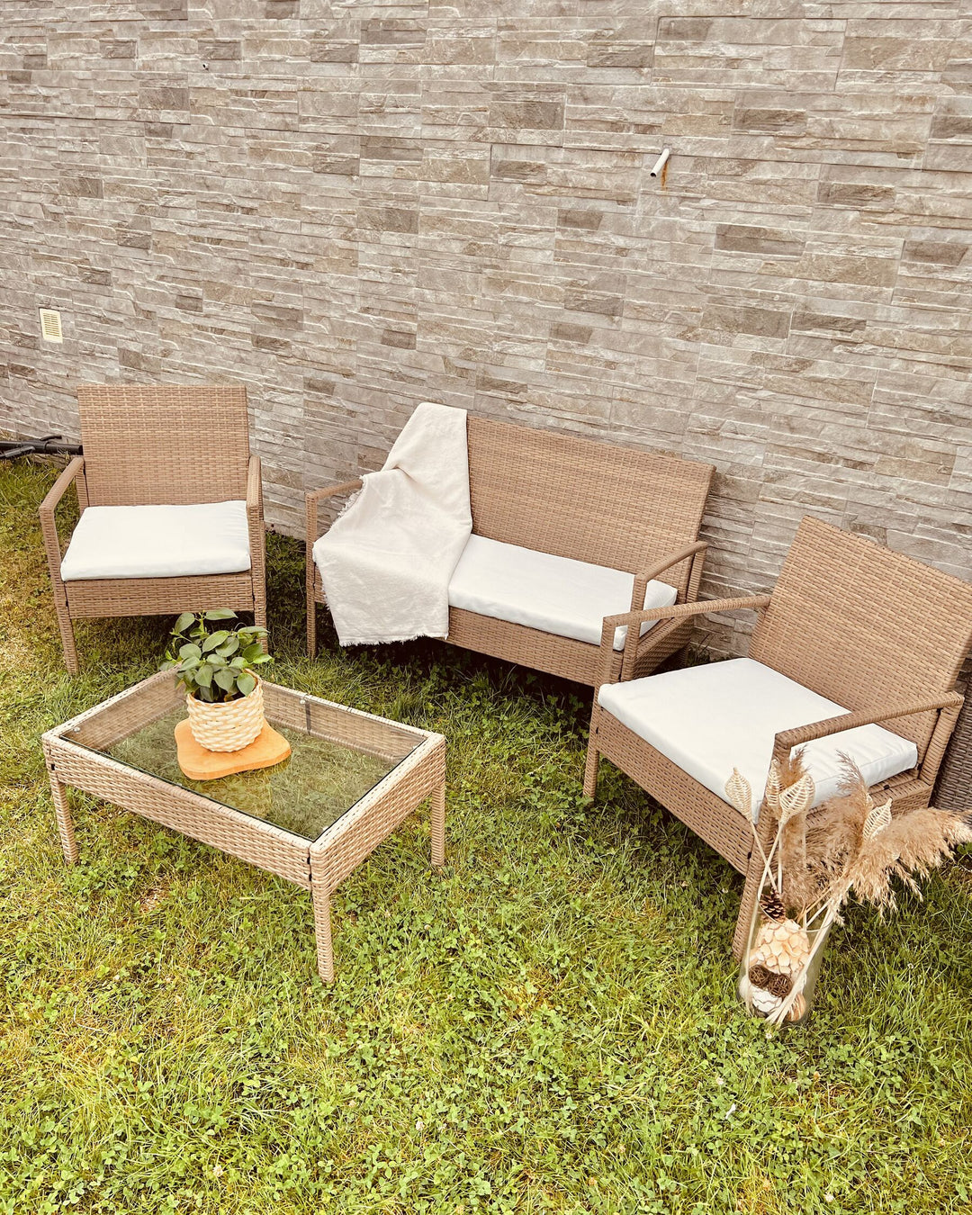Marsala Pe Garden Lounge Set with Table 4 Seater Rattan Light Brown