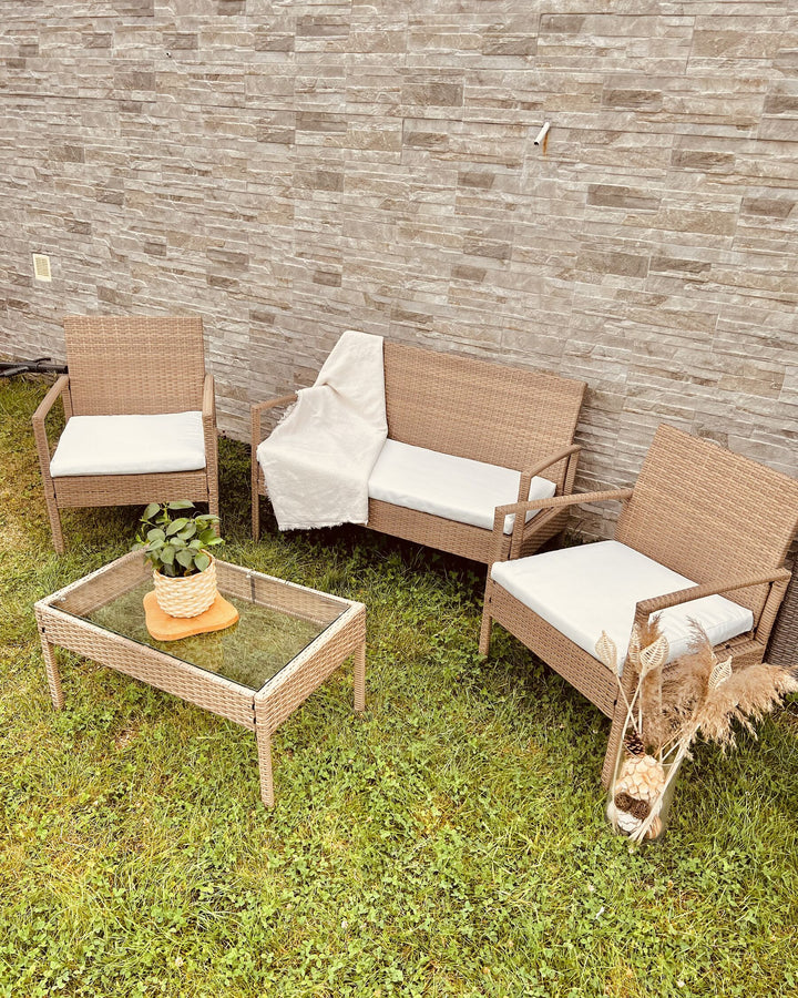 Marsala Pe Garden Lounge Set with Table 4 Seater Rattan Light Brown