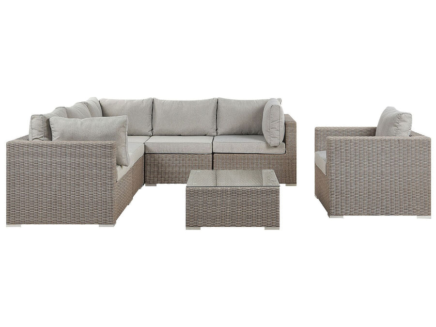 Contare Garden Lounge Set with Table 6 Seater Right Hand PE Rattan Taupe
