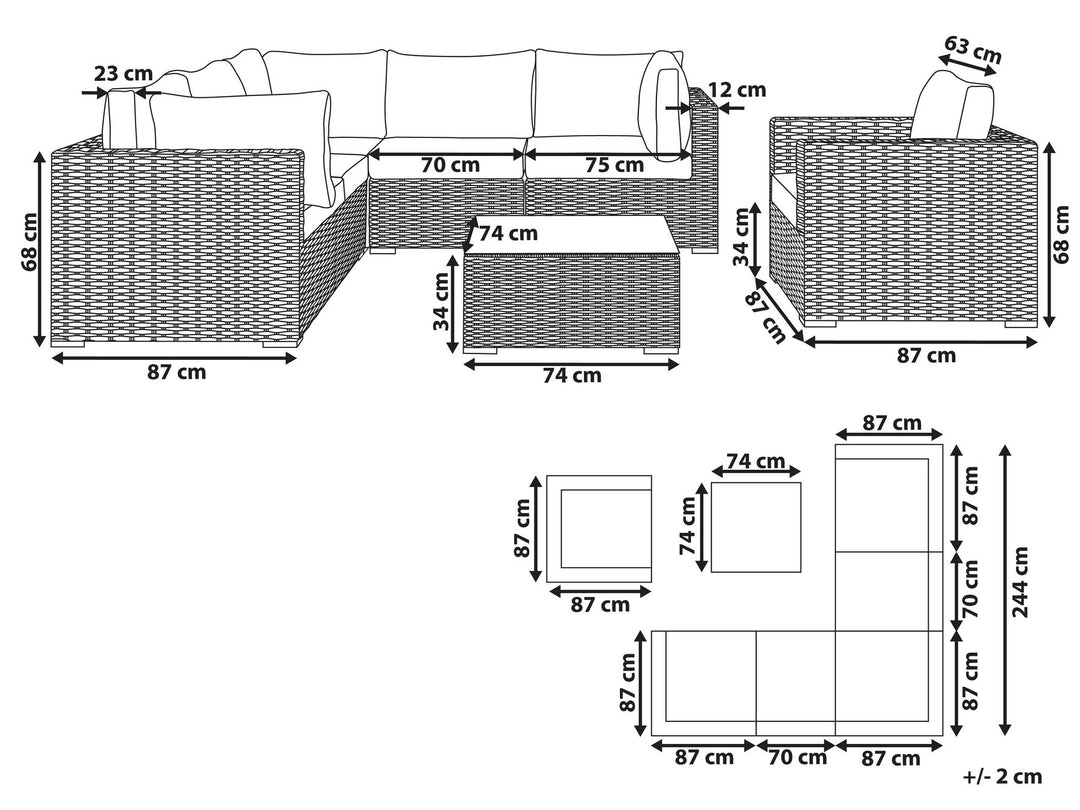 Contare Garden Lounge Set with Table 6 Seater Right Hand PE Rattan Taupe