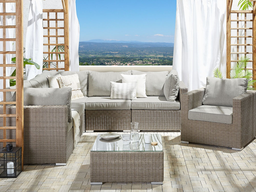 Contare Garden Lounge Set with Table 6 Seater Right Hand PE Rattan Taupe