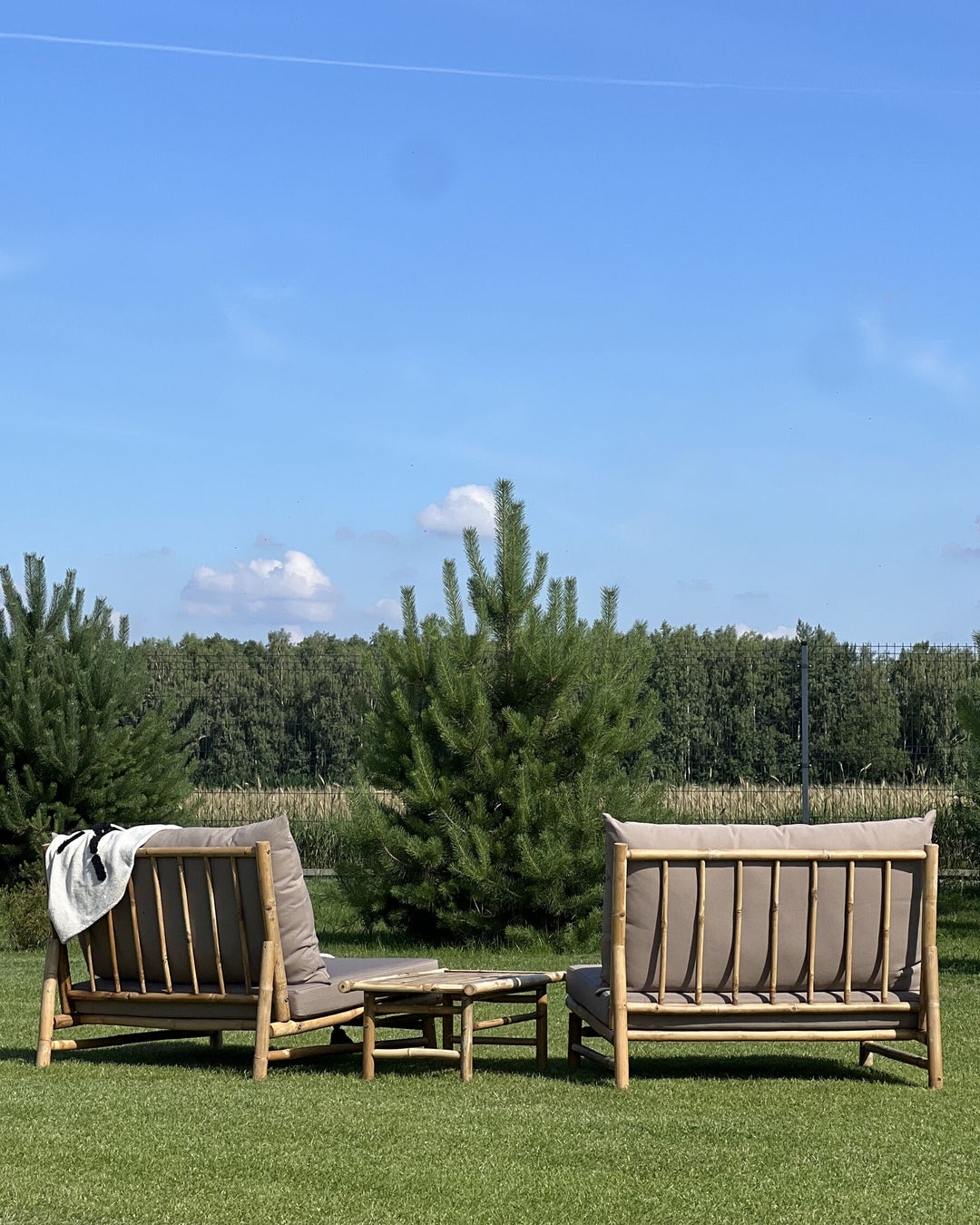 Todi Garden Lounge Set with Table 2 Seater Bamboo Wood Taupe