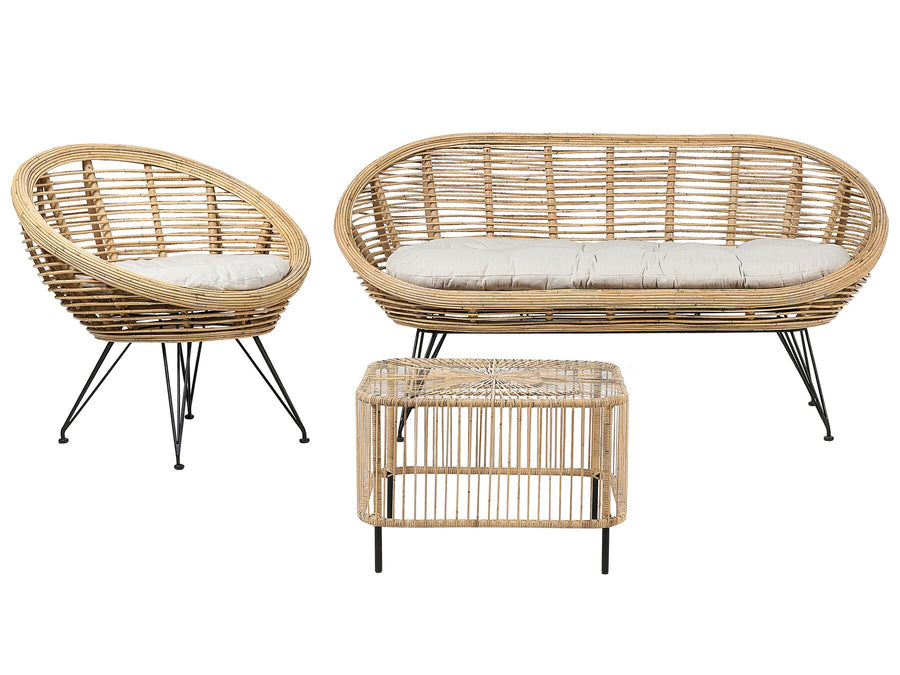 Maratea/Cesenatico Garden Lounge Set with Table 3 Seater Rattan Natural