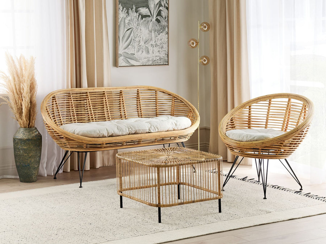 Maratea/Cesenatico Garden Lounge Set with Table 3 Seater Rattan Natural