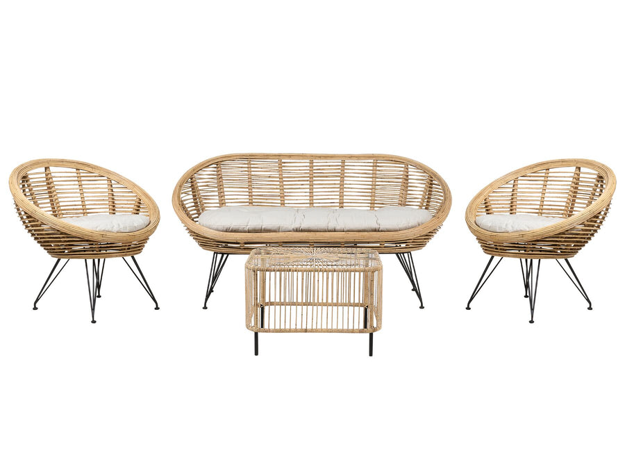 Maratea/Cesenatico Garden Lounge Set with Table 4 Seater Rattan Natural