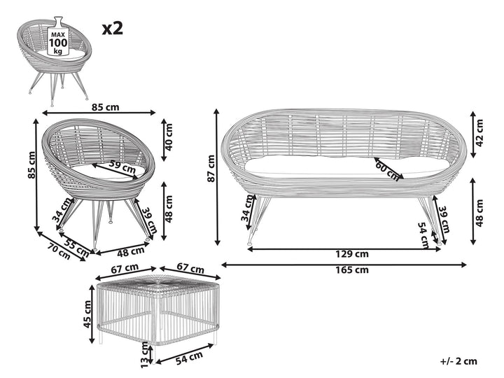 Maratea/Cesenatico Garden Lounge Set with Table 4 Seater Rattan Natural