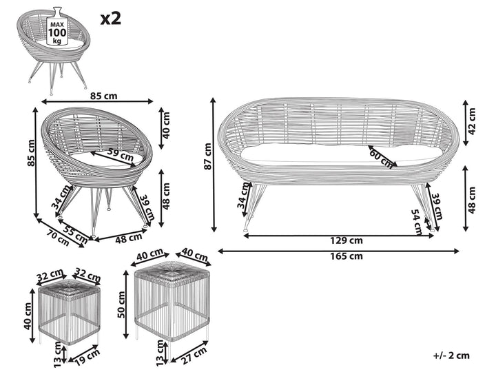 Maratea/Cesenatico Garden Lounge Set with Table 4 Seater Rattan Natural