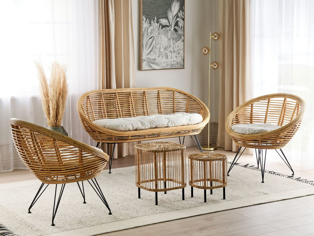 Maratea/Cesenatico Garden Lounge Set with Table 4 Seater Rattan Natural