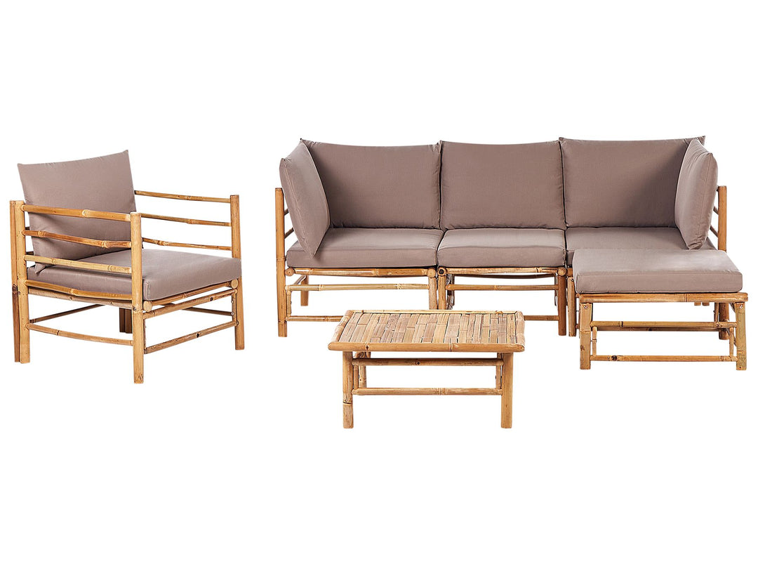 Cerreto Garden Lounge Set with Table 5 Seater Left Hand Bamboo Wood Taupe