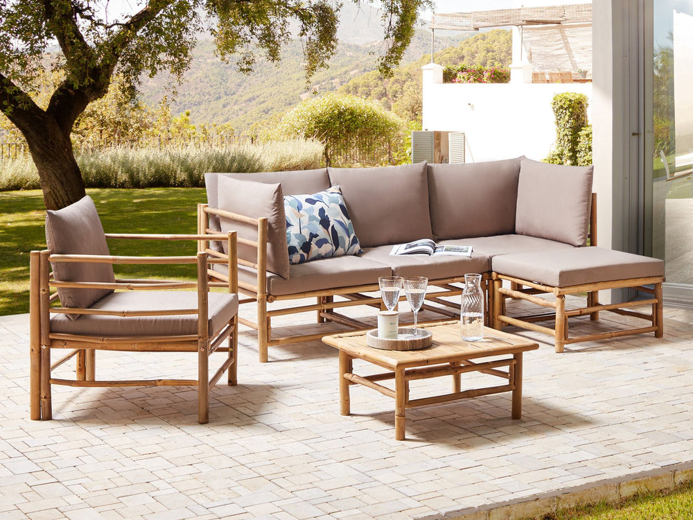 Cerreto Garden Lounge Set with Table 5 Seater Left Hand Bamboo Wood Taupe