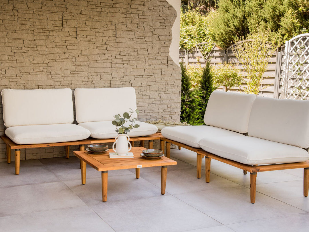 Frascati Garden Lounge Set with Table 4 Seater Certified Acacia Wood Off-White