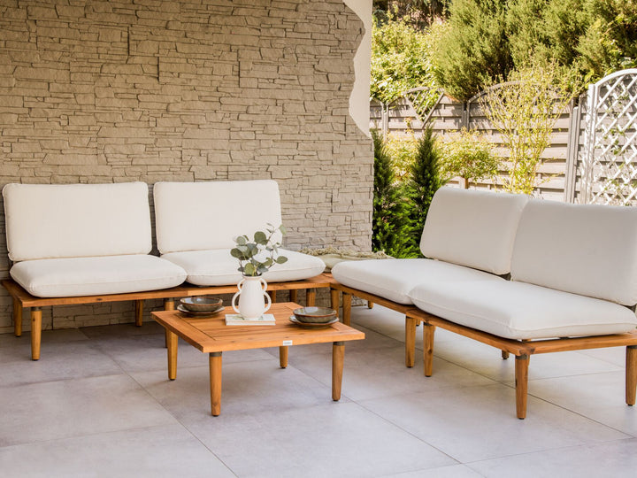 Frascati Garden Lounge Set with Table 4 Seater Certified Acacia Wood Off-White