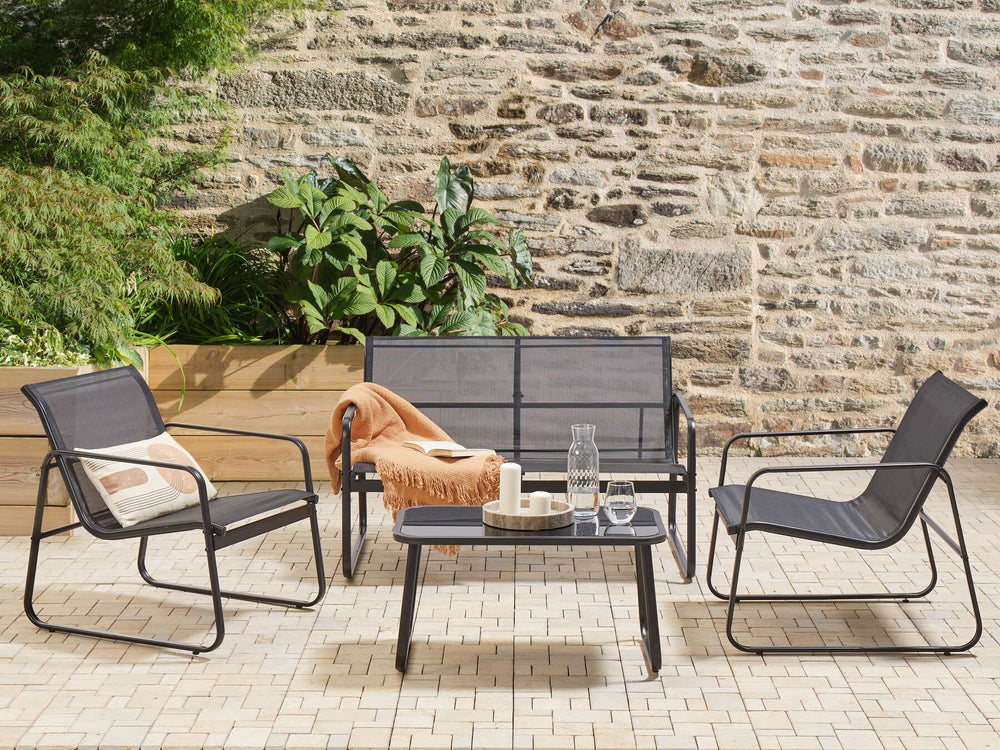 Barrea Garden Lounge Set with Table 4 Seater Metal Black