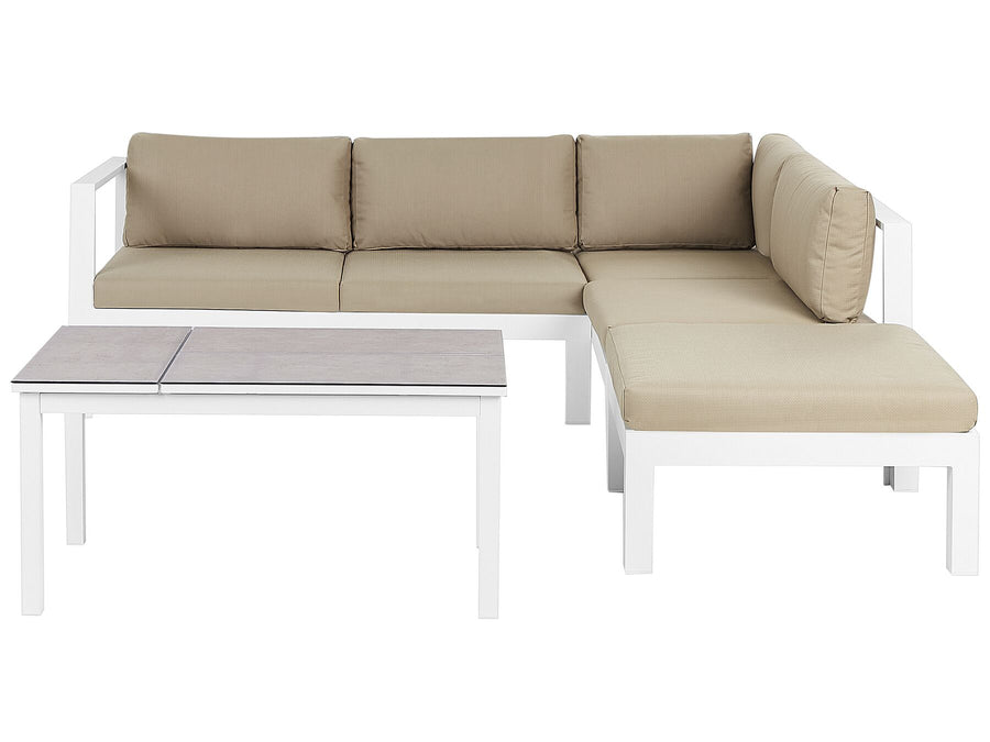 Messina Garden Corner Sofa with Table 5 Seater Left Hand Metal Sand Beige