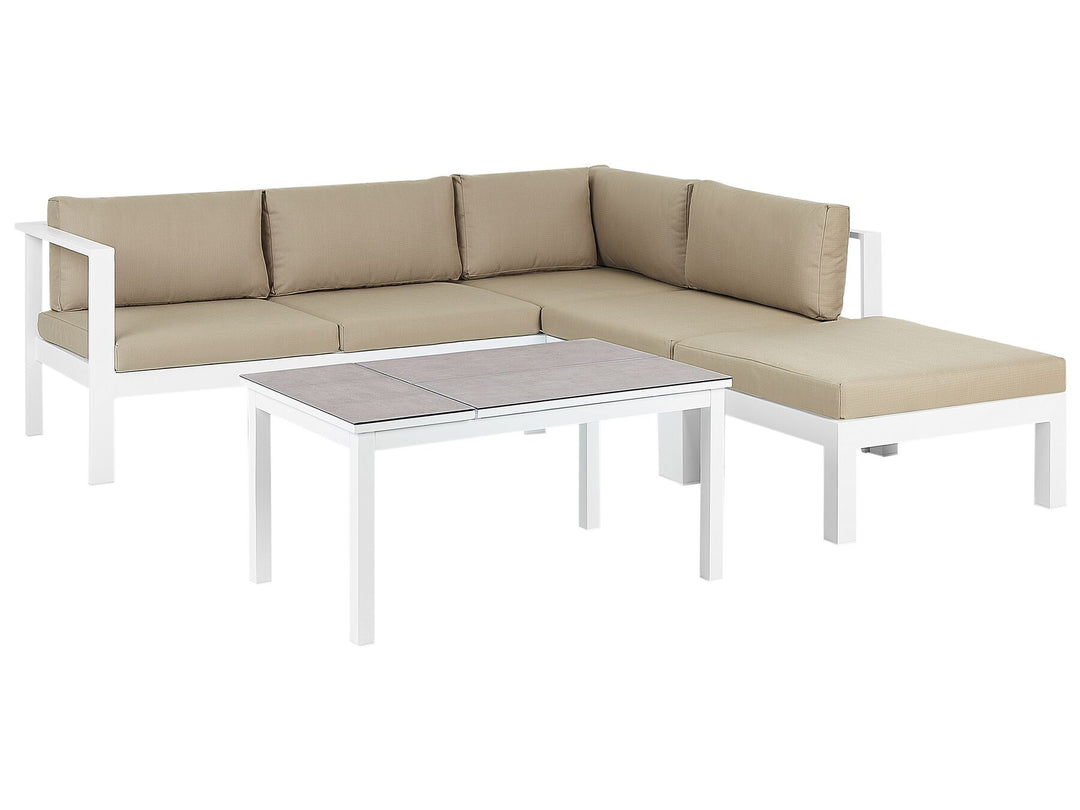 Messina Garden Corner Sofa with Table 5 Seater Left Hand Metal Sand Beige